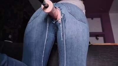 Machine Dick through her Jeans makes Mom Cream so Hard - nvdvid.com