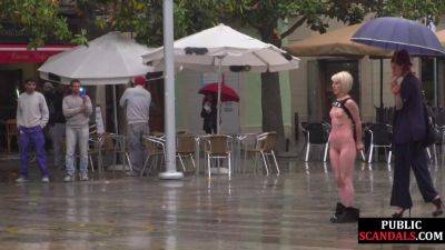 Public perverted naked slut seduced by BDSM lady outdoor - txxx.com